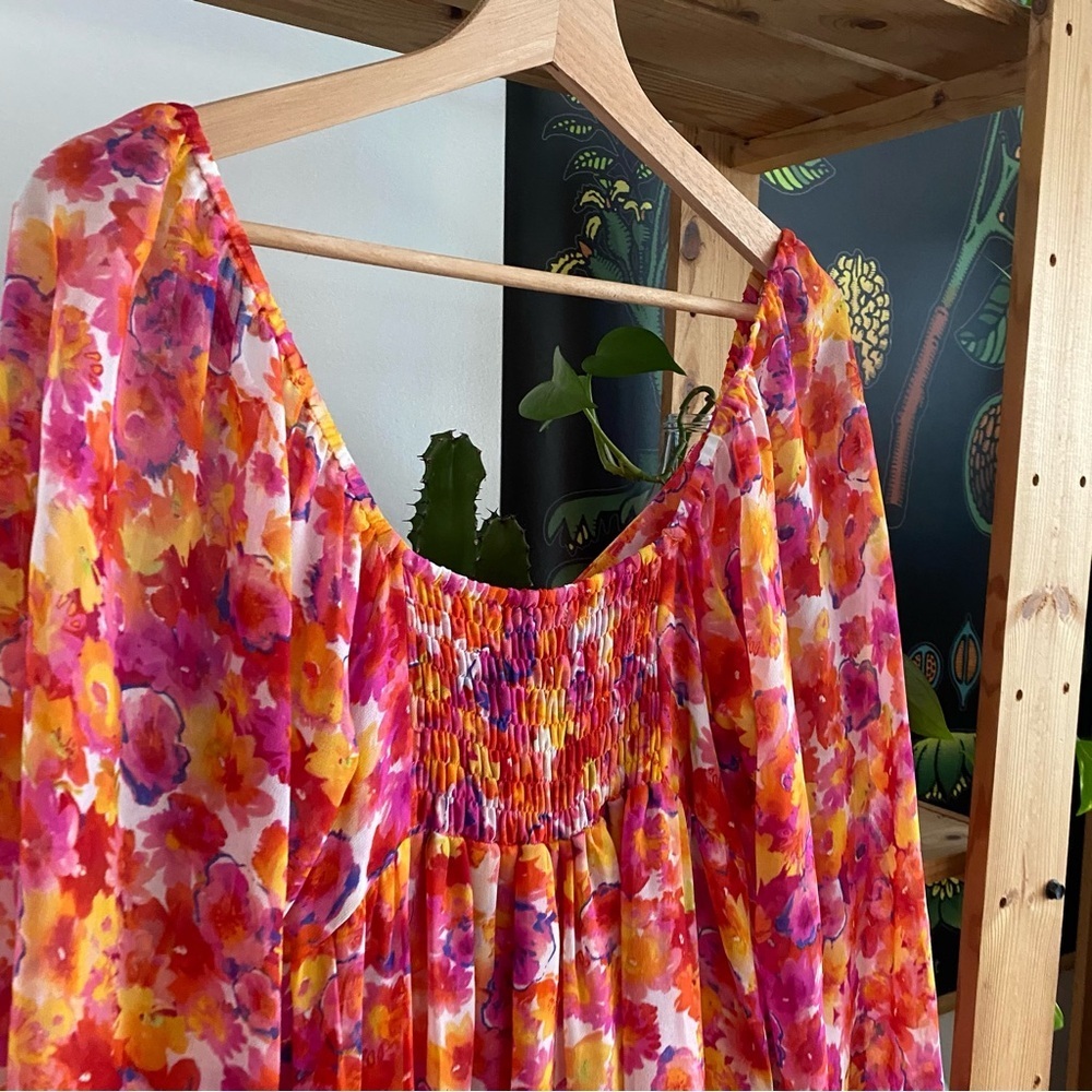Misa Pink Orange Yellow Floral Chiffon Dress Romper XS - Picture 10 of 16